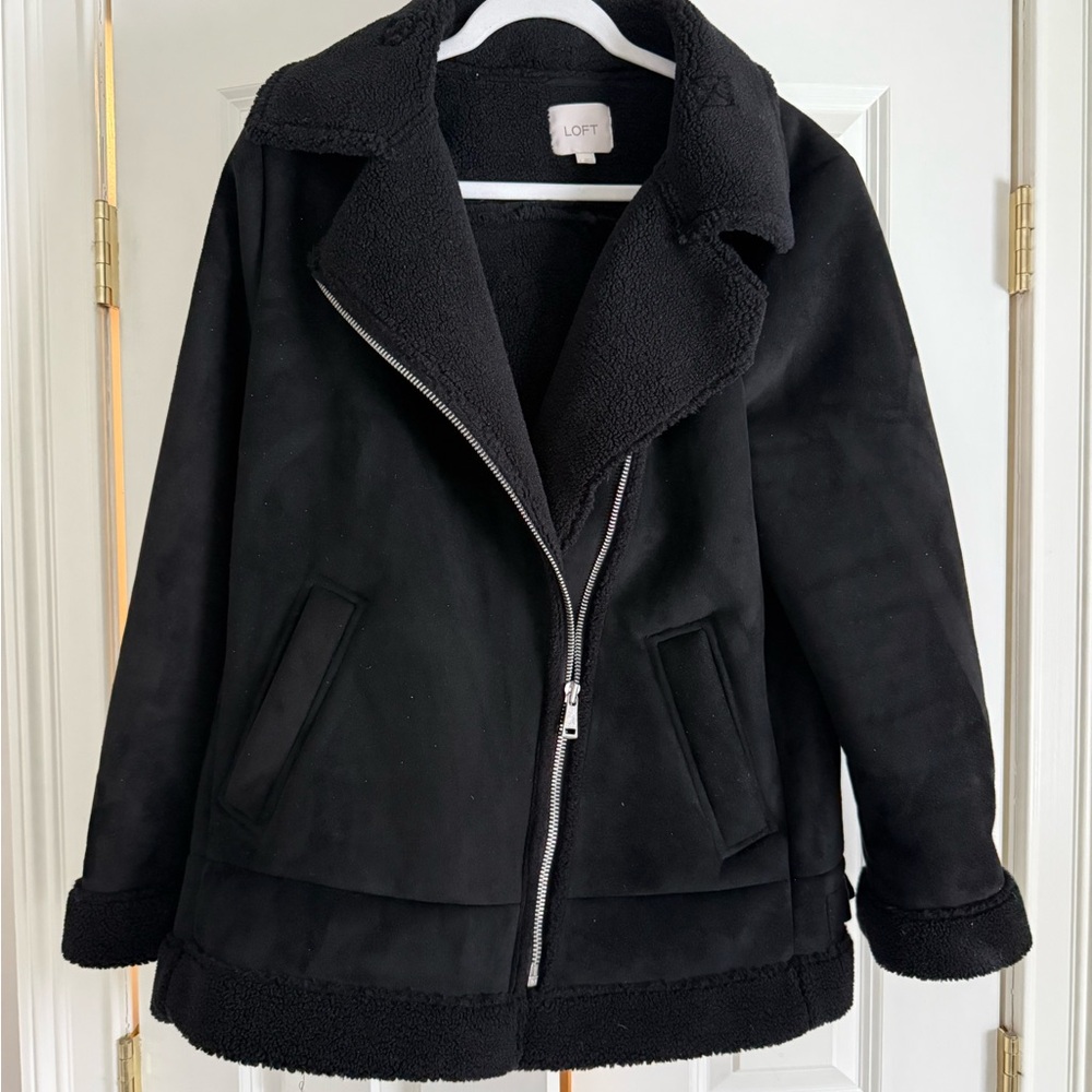 LOFT Women's Black Sherpa & Suede Jacket